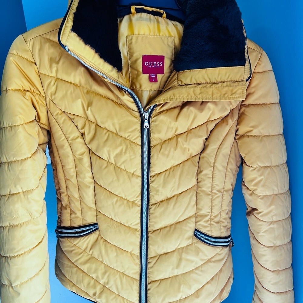 Guess Women's Mustard Puffer Jacket